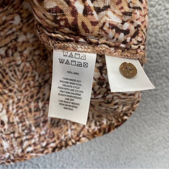 Rachel Zoe 100% Linen Abstract Print Short Sleeve Button Up Top Sz L - Picture 6 of 7